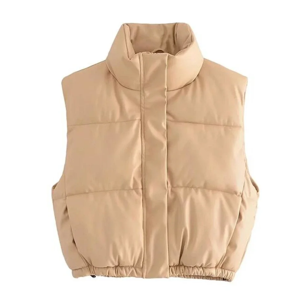 Vegan Leather Puffer Vest - Picture 1 of 11